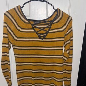 Striped Mustard Long Sleeve Blouse
